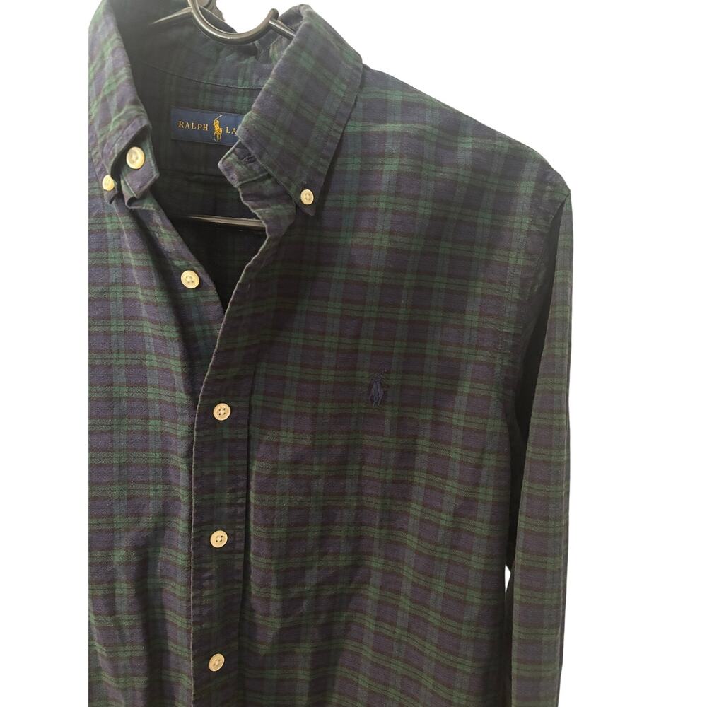 Ralph Lauren Plaid Button Down Shirt Men Small Blue Green Pony Logo Cotton - Picture 10 of 13